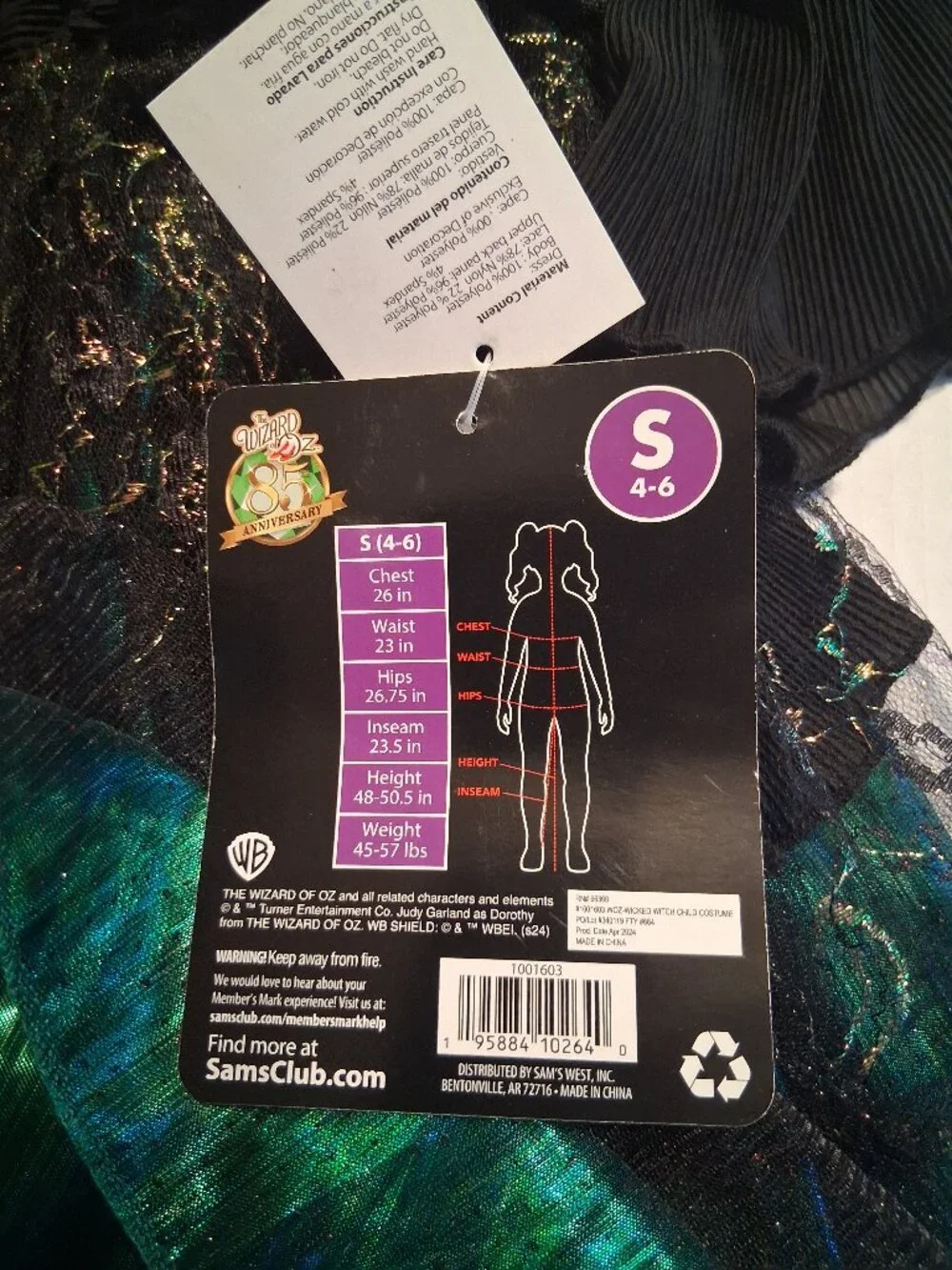 Wizard of OZ 85th Anniversary Size S Wicked Witch of the West Costume Goth